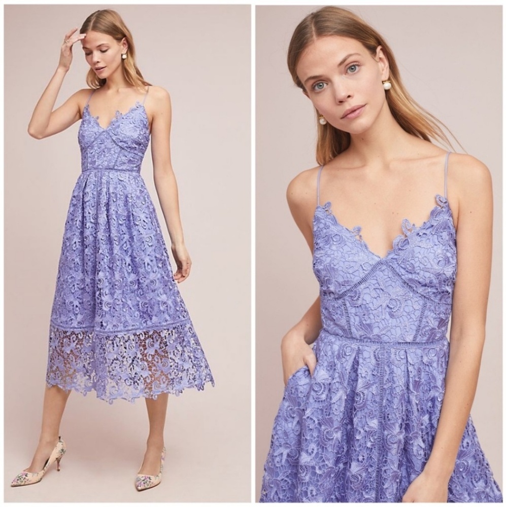Anthro Lilac Lace Midi Dress